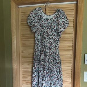 J. Crew Blue Smocked Puff Sleeve Midi Sundress